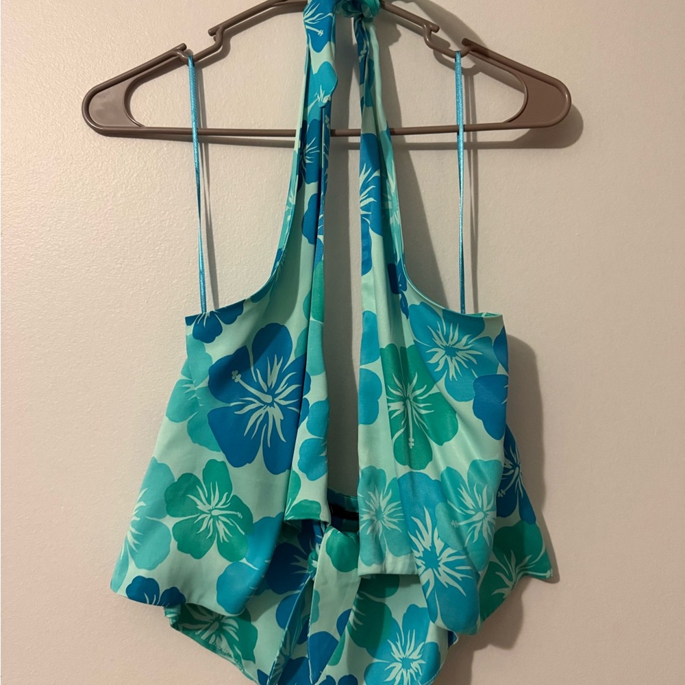 Zara Blue Floral Crop Top